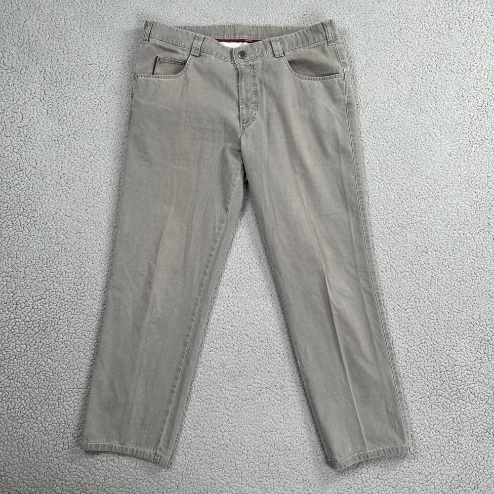 Meyer Diego Chino Pants Men 36x28 Grey Cotton Stretch Modern Flat Front